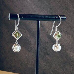 Pearl And Peridot Earrings